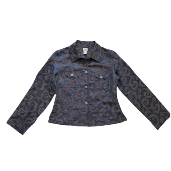 J. Jill Jacket Top Blue Brown Scroll Linen Silk Blend Lightweight Jacket Size 4 - Picture 7 of 11